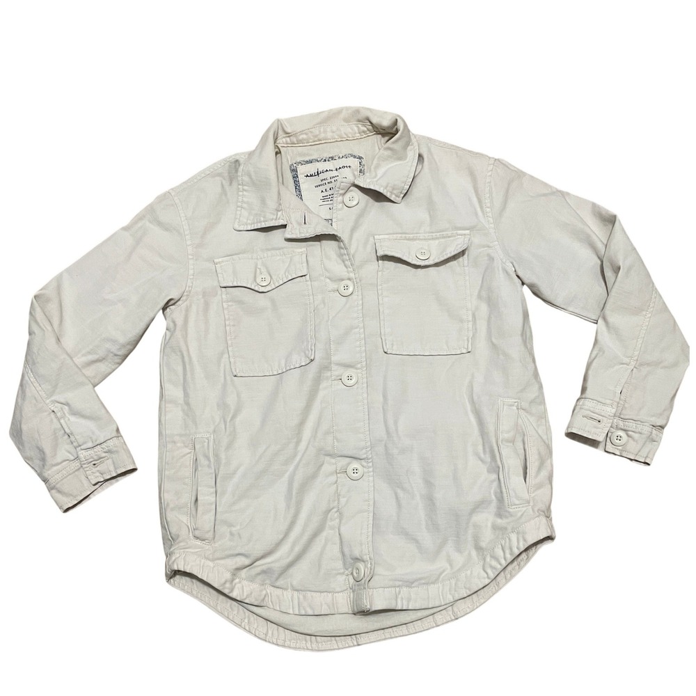 American Eagle Outfitters Men's Small Utility Jacket Shirt Cream Button‎ Up